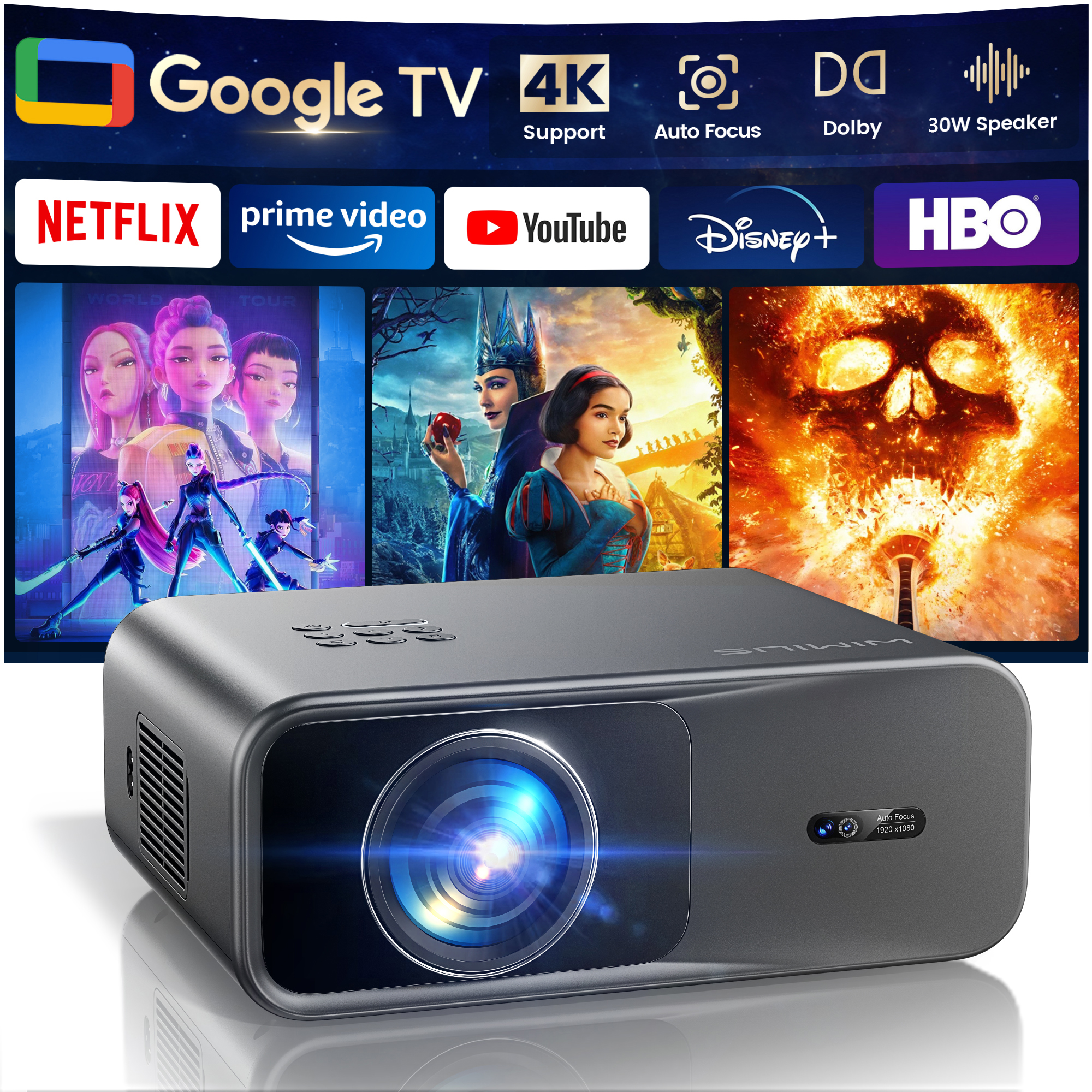 Home Cinema Laser Projector - WIMIUS 1200 ANSI Projector 4K Full
