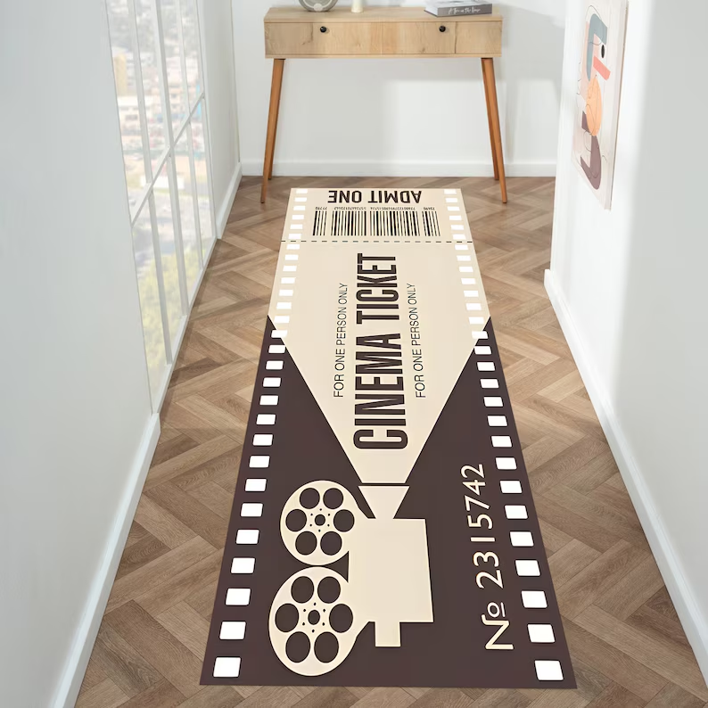 Home Cinema Tickets - Vintage Cinema Ticket Film Theme Carpet