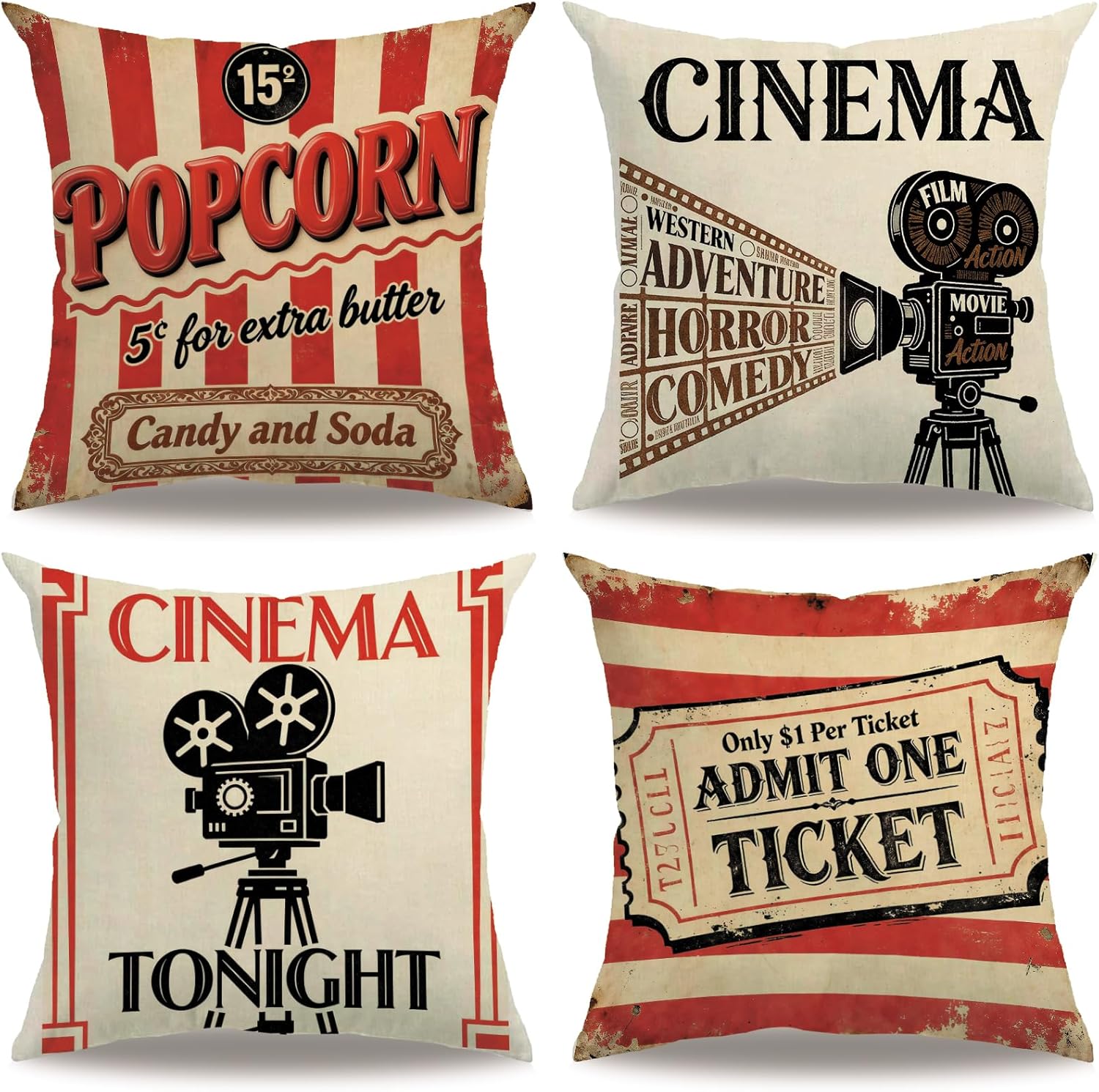 4Pcs Vintage Cinema Throw Pill - Home Cinema Tickets incelemesi ve fiyatı