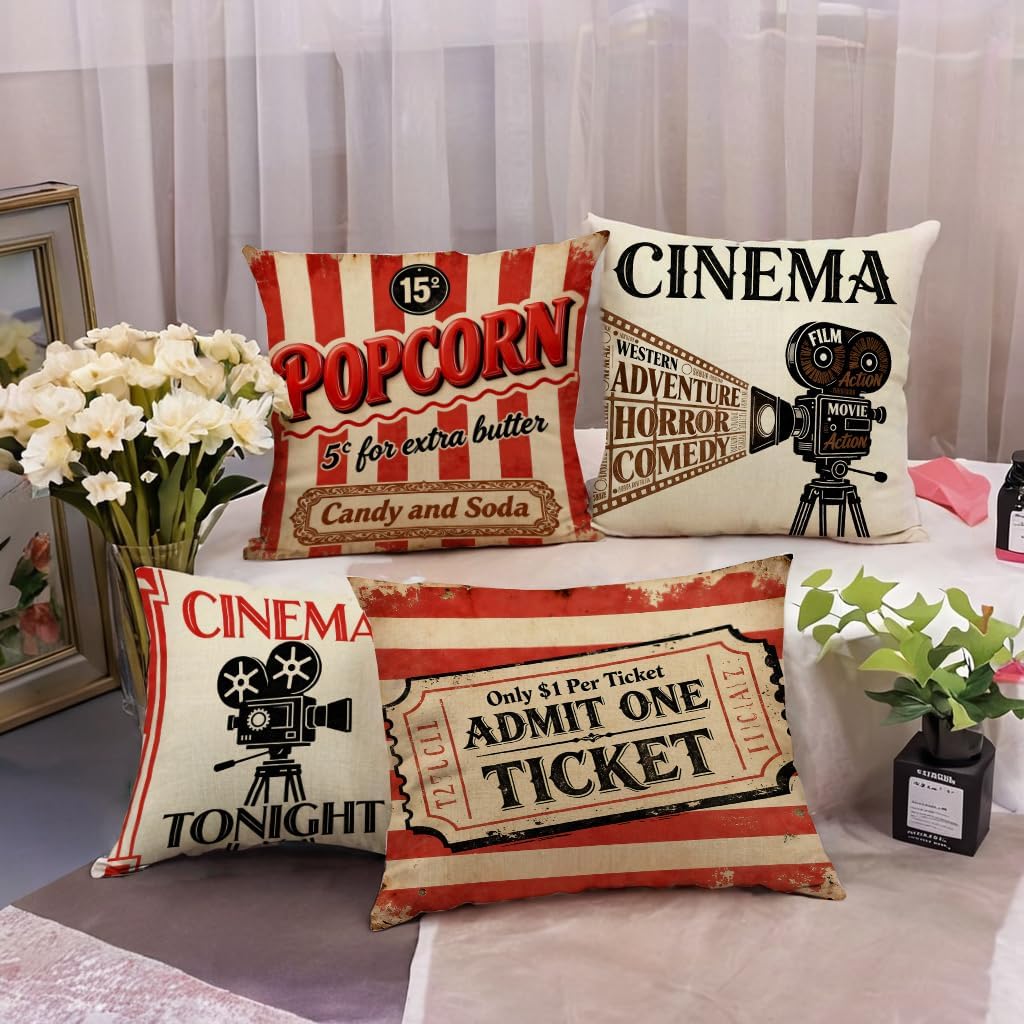4Pcs Vintage Cinema Throw Pill - Home Cinema Tickets incelemesi ve fiyatı