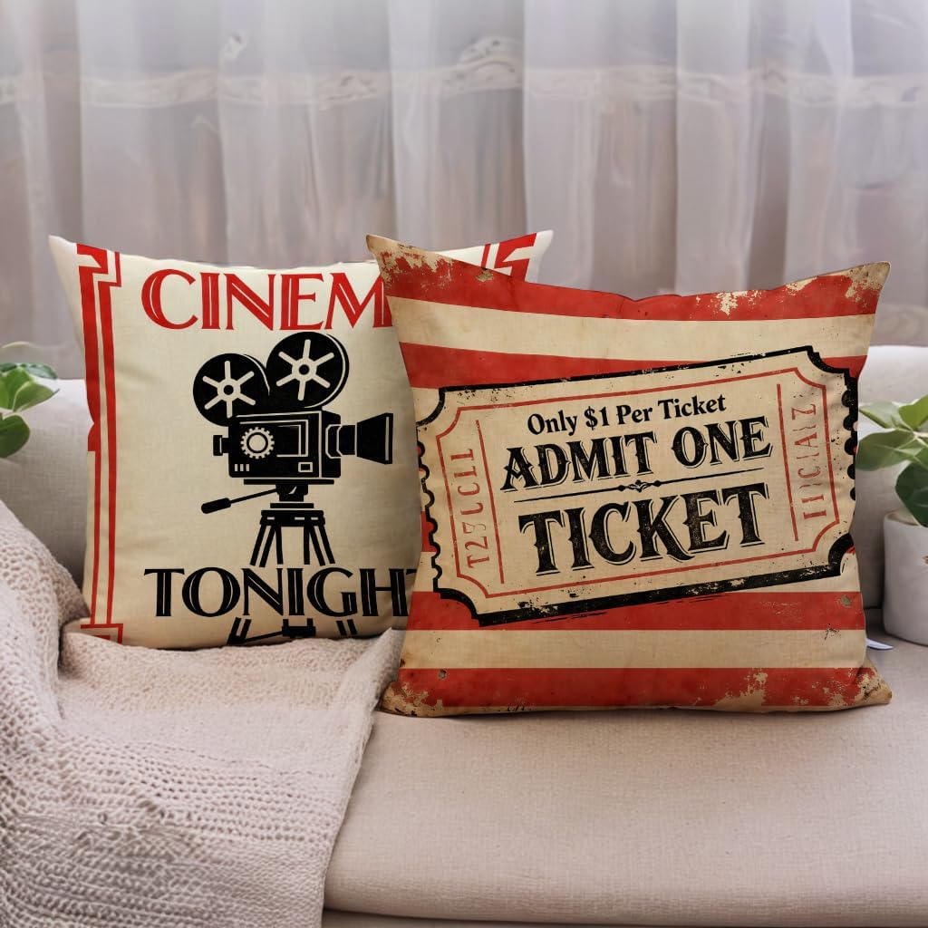 4Pcs Vintage Cinema Throw Pill - Home Cinema Tickets incelemesi ve fiyatı